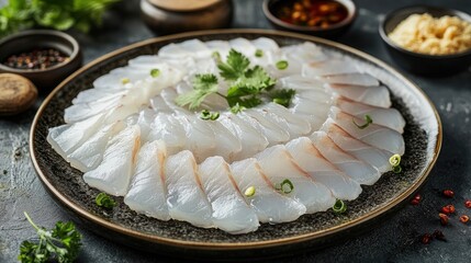 Artful Display of Sashimi on a Rustic Plate