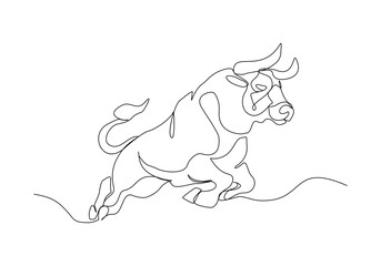 Continuous single line sketch drawing of angry bull cow buffalo wild mammal animal wildlife editable stroke vector illustration