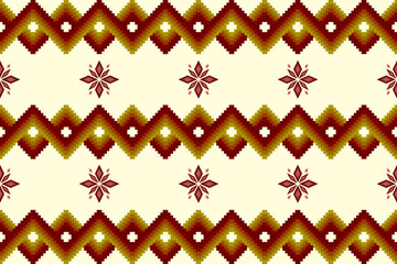 Ikat ethnic geometric abstract embroidery oriental traditional seamless on red background pattern. Native geometry decorative design for fabric, clothing, interior, wallpaper, decoration, ornament