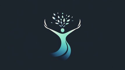 Obraz premium The logo shows a person and water drops, symbolizing energy, good health, and joy. It's perfect for companies that sell health or water products.