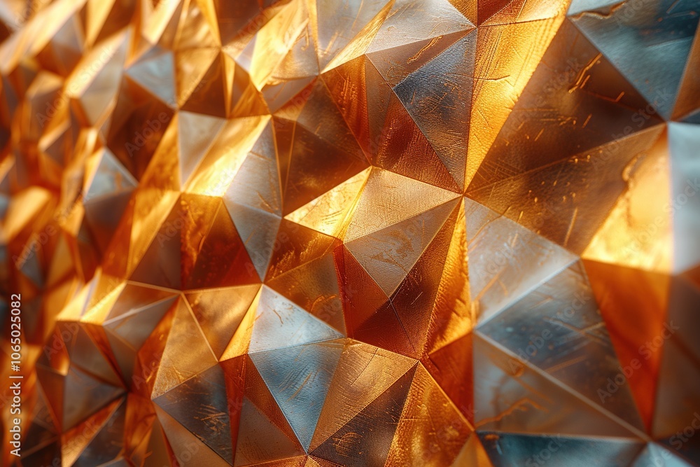 Poster a close-up of a textured surface with geometric patterns in warm metallic colors.