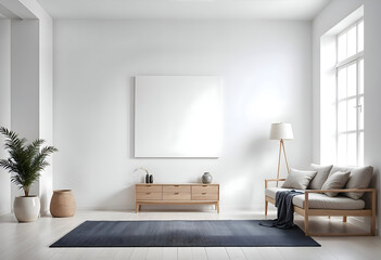 Fototapeta premium Mock up poster frame on Walls in interior background, template