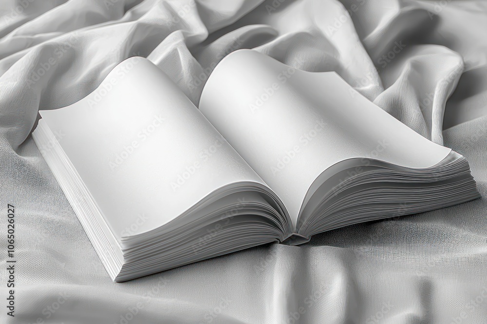 Poster an open book resting on a wrinkled white fabric