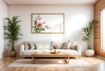 Mock up poster frame on Walls in interior background, template
