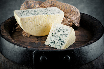 Traditional cheese with blue mold.