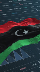 Libya flag - Waving flag on report analytics data statement