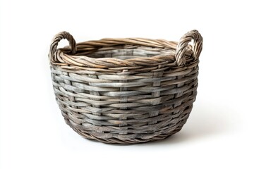 Obraz premium A wicker basket with wooden handles sitting on a white background