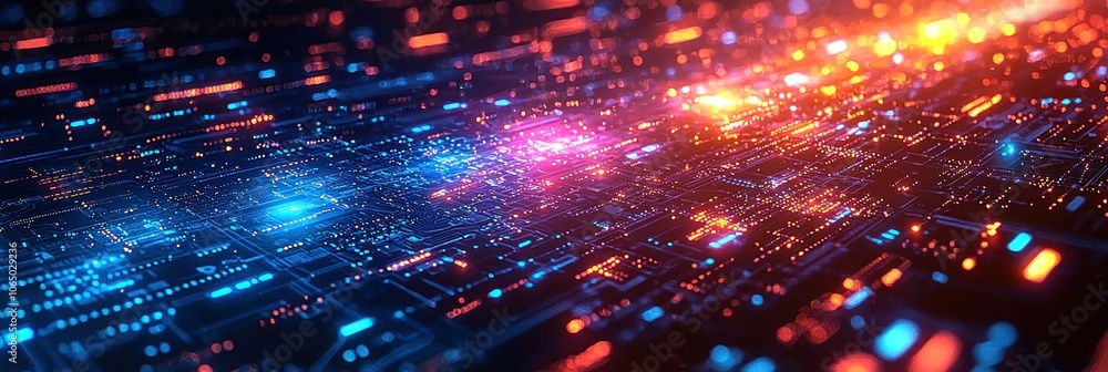 Aufkleber Abstract Circuit Board with Glowing Lights and Bokeh