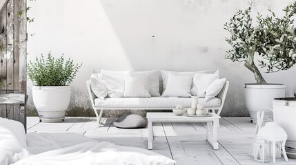 White Minimalist Style Terrace - a clean and elegant visual. The minimalist design creates a tranquil and inviting outdoor space.