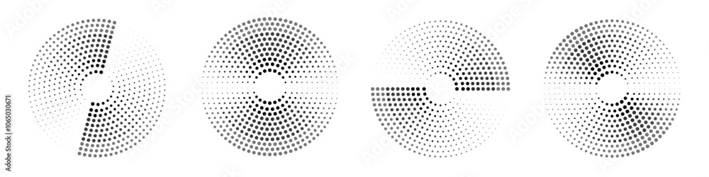 Wall mural set of speed dotted lines vector icons. halftone circle graphic elements for design