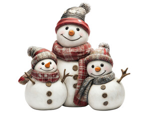 Cheerful snowmen wearing hats and scarves, perfect for winter decor. Their joyful expressions bring warmth to cold season, making them ideal for holiday celebrations