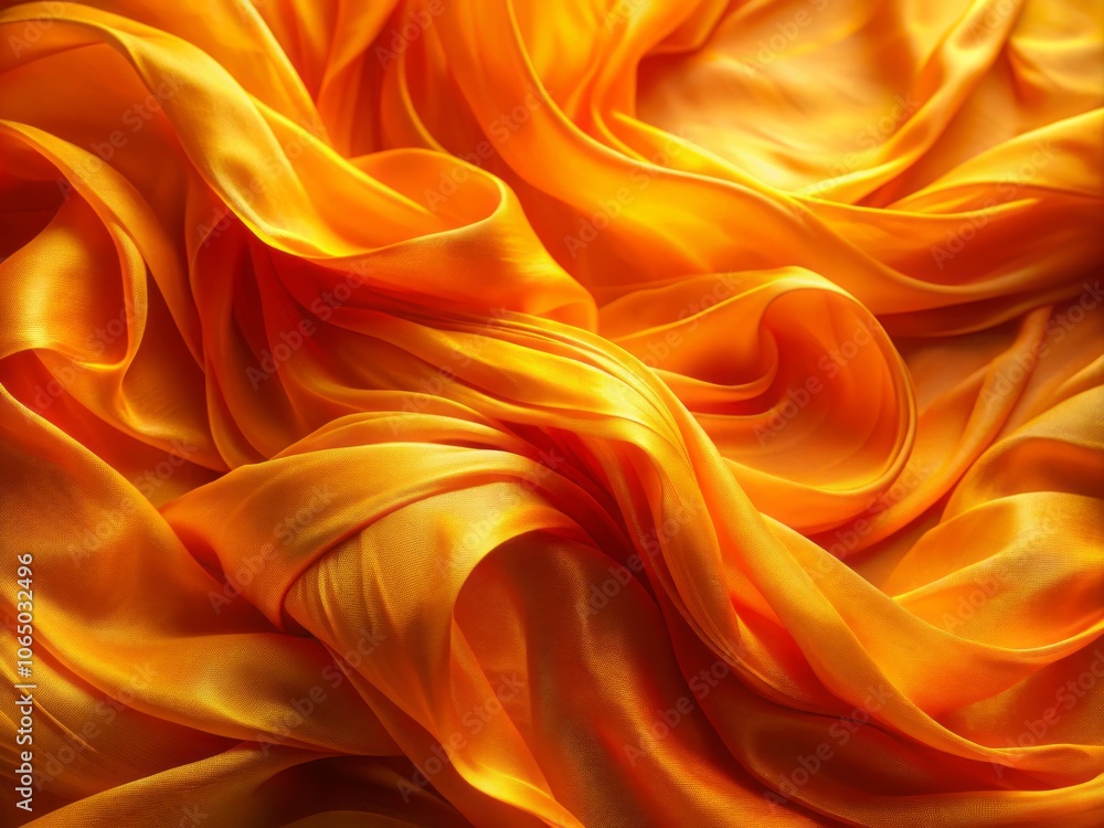 Poster vibrant flowing orange fabric with yellow swirls capturing light and texture for decorative use in c