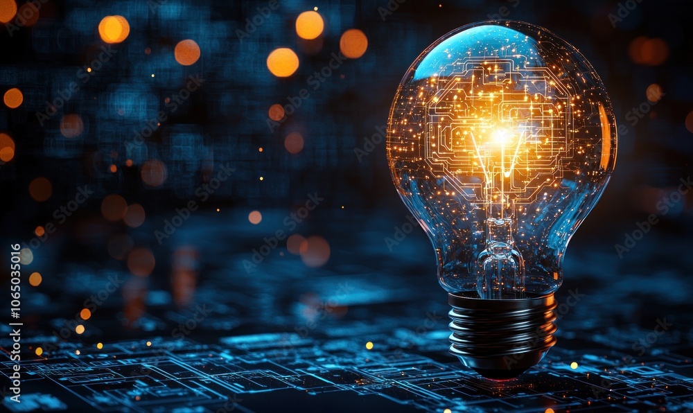 Aufkleber Illuminated Light Bulb with Circuit Board Design and Glowing Lines