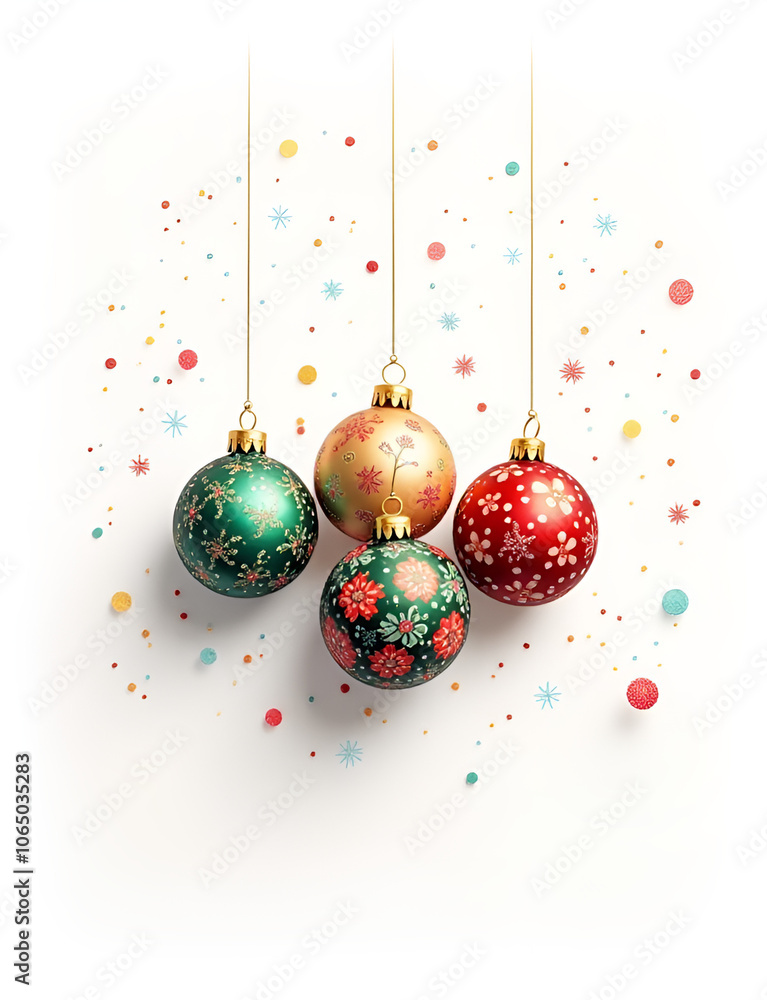 Poster Colorful 3D Christmas balls vector design featuring festive prints and patterns on a white background for holiday decorations