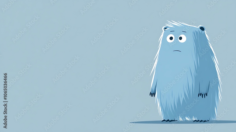 Poster cute cyan monster with simple lines and solid color