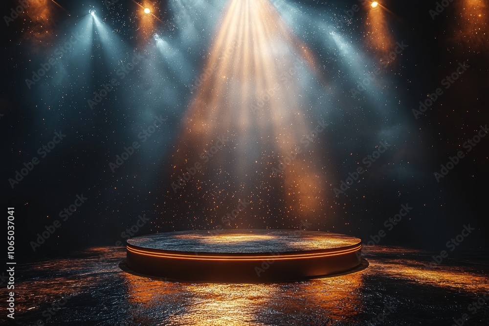 Aufkleber illuminated platform with spotlights and glowing particles