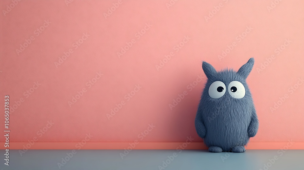 Poster cute gray monster with simple lines and solid color