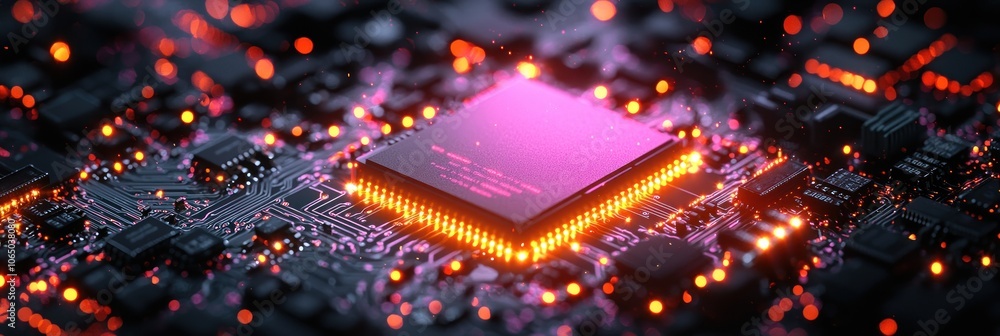 Aufkleber illuminated central processing unit on a motherboard