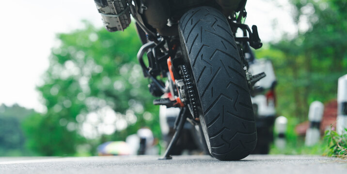 motorcycle in a sunny motorbike on the road riding.with sunset light. copyspace for your individual text. dry road.