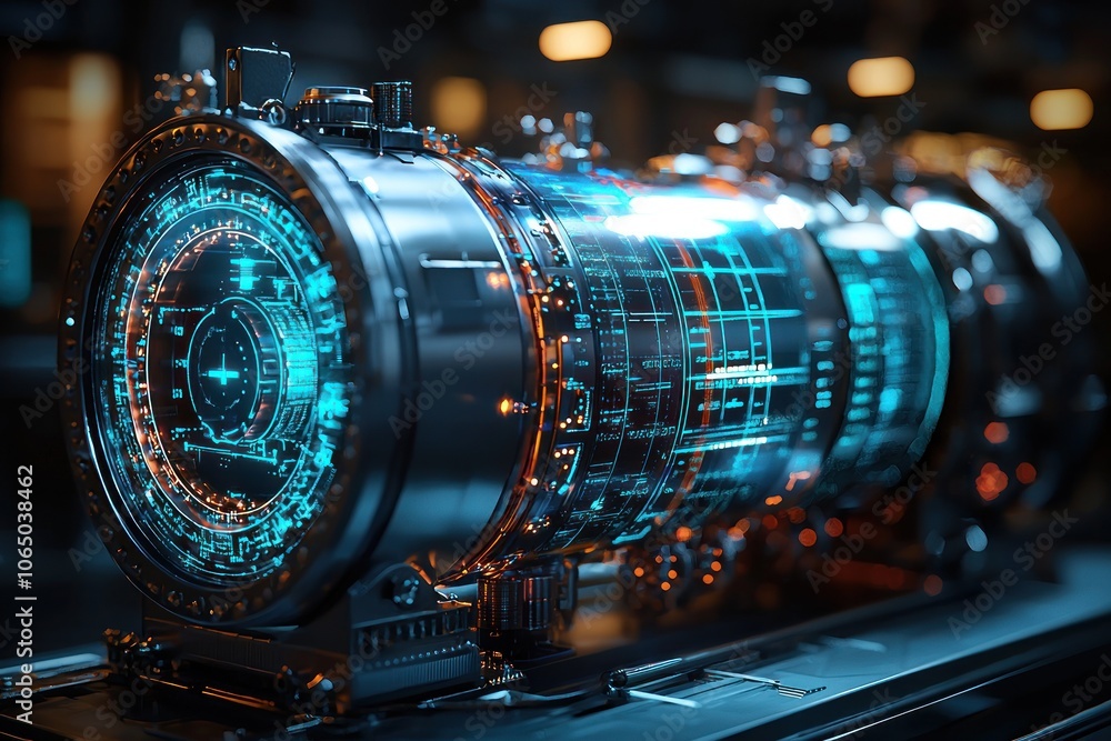 Aufkleber futuristic metallic cylinder with digital interface display