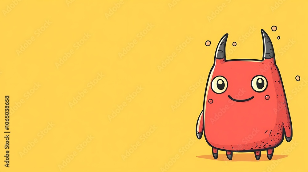Poster cute red monster with simple lines and solid color