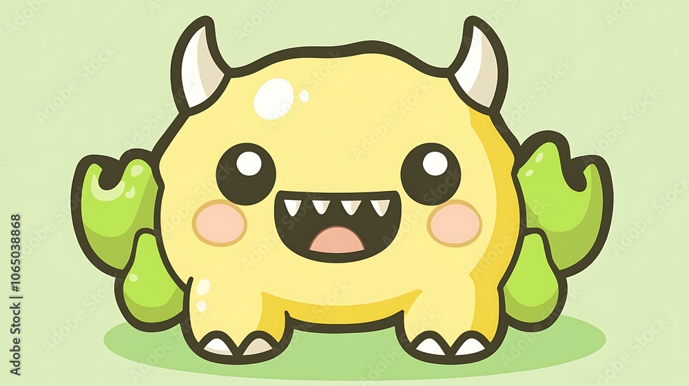 Poster cute yellow monster with soft features and simple lines