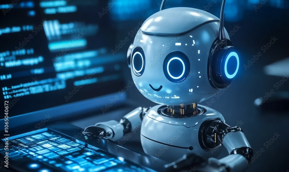 Poster virtual assistant chatbot interacting with customers