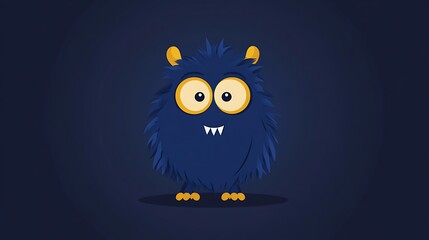 Fototapeta premium Cute Blue Monster with Simple Lines on Dark Background