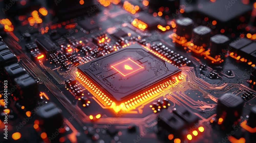 Aufkleber A Close-Up of a Lit-Up Computer Chip on a Circuit Board