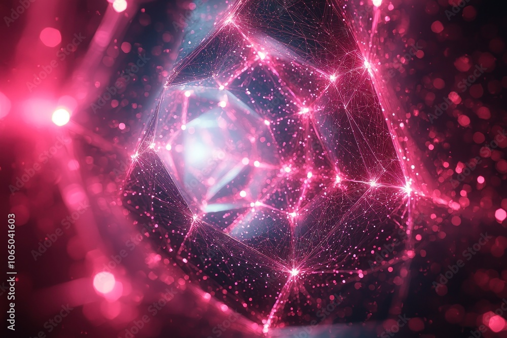 Aufkleber Abstract Pink Geometric Structure with Glowing Lines and Points
