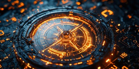 Obraz premium Glowing Orange Lines on a Circular, Futuristic Machine