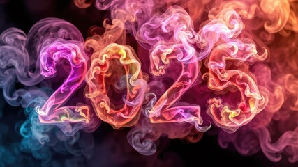 Colorful Smoke text 2025, Happy New Year 2025