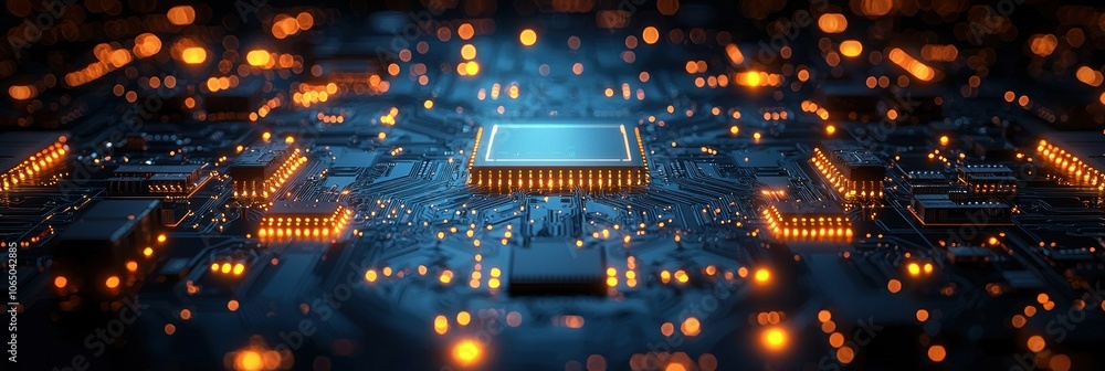 Leinwandbilder illuminated circuit board with glowing processor chip