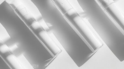 Obraz premium White Cosmetic Bottles Mockup with Sunlight Shadows