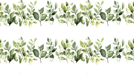 Watercolor seamless pattern featuring a natural frame of dark and light green meadow leaves ideal for invitations and eco friendly designs