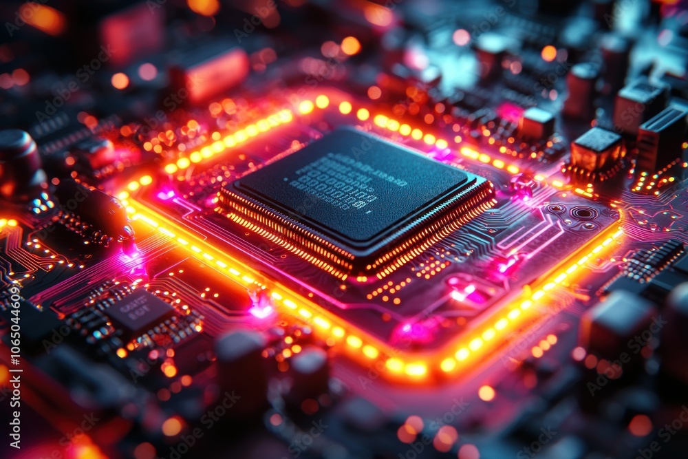 Aufkleber Illuminated Computer Chip on a Circuit Board