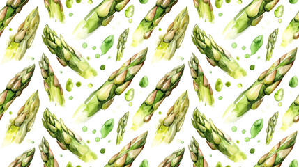 Watercolor asparagus seamless pattern on white background perfect for fabric design and home decor