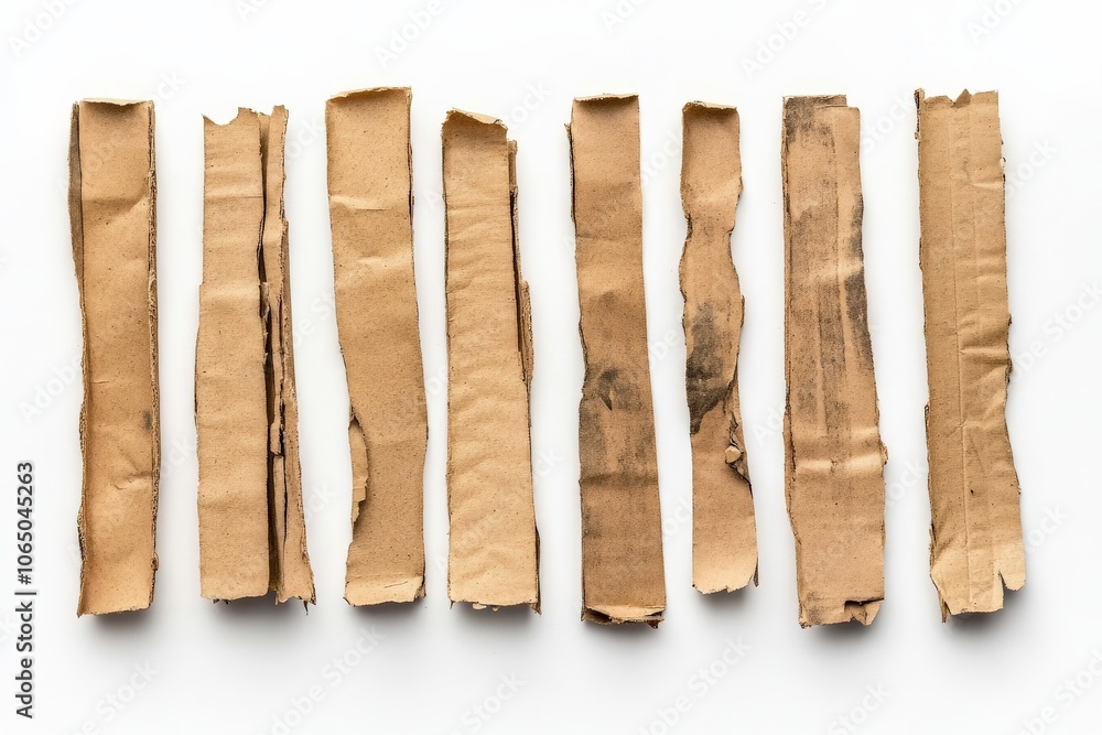 Poster an artistic presentation features eight rugged cardboard strips aligned side by side, showcasing the