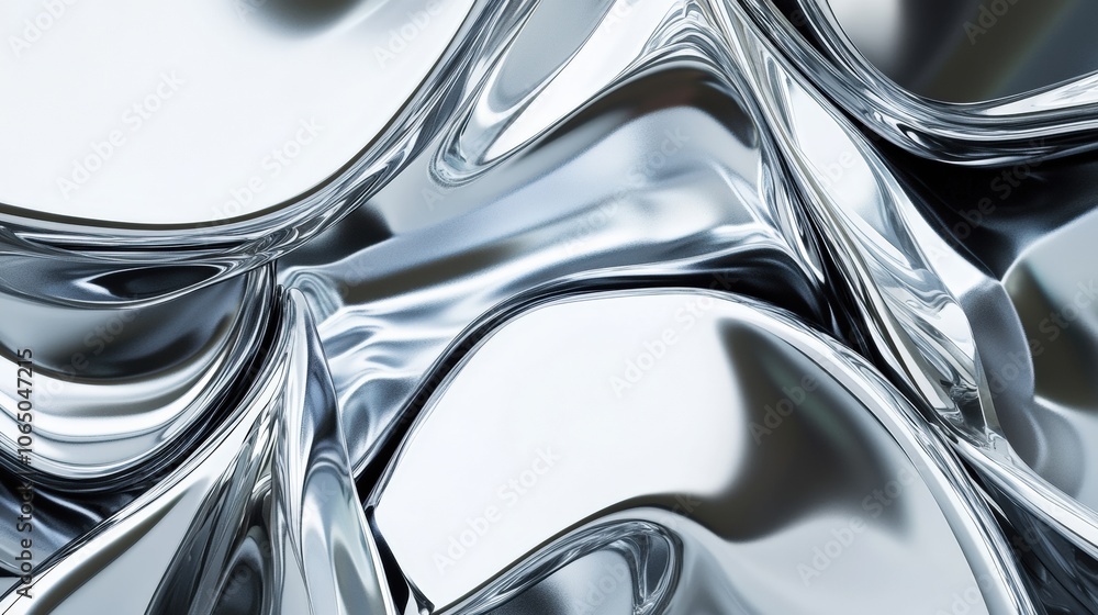Poster abstract metallic chrome background with swirling, blending colors, and shiny reflections, creating 