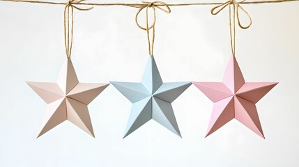 Obraz premium Elegant Pastel Paper Star Ornaments, ornament, decoration, handmade, twine