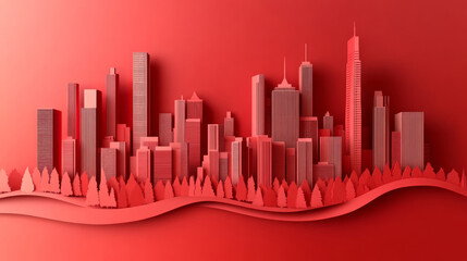 Abstract red line building city skyline party building festive theme