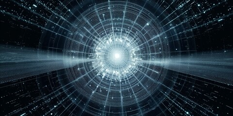 Fototapeta premium Abstract digital tunnel with glowing lights.