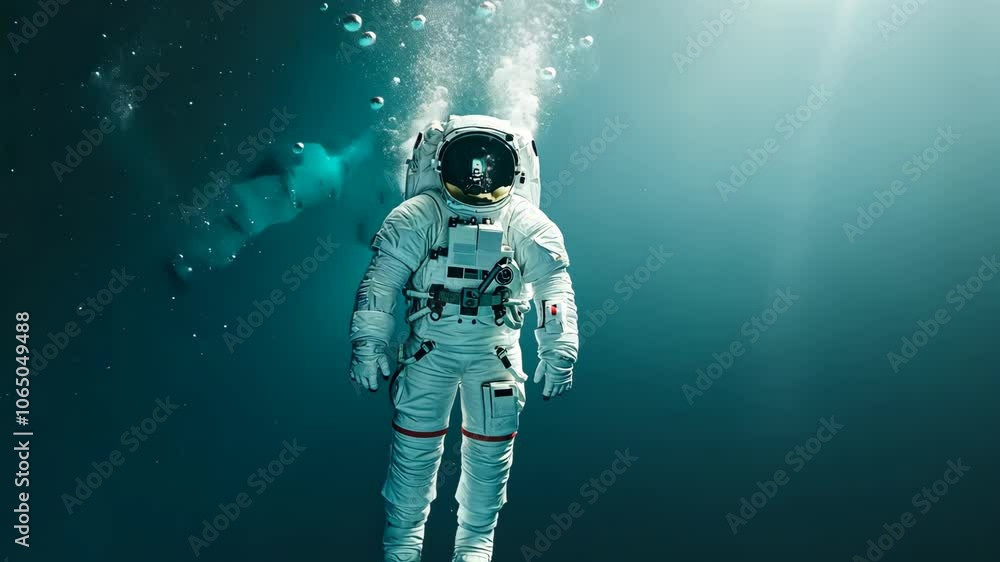 Aufkleber astronaut under water floating pace with starry background reflecting modern space exploration and d