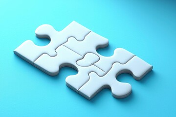 White Puzzle Pieces Interlocking on Blue Background