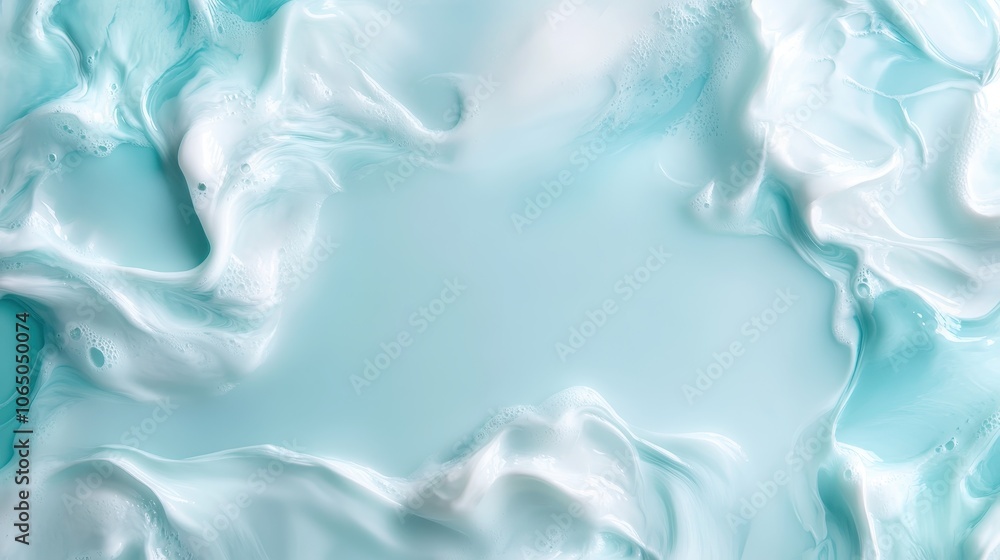 Poster this abstract image features light blue and white swirling patterns, blending smoothly to create a s