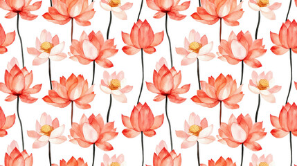 Obraz premium Watercolor illustration of isolated lotus flowers creating a seamless pattern ideal for textile design wallpaper or graphic projects