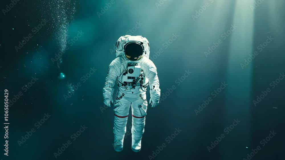 Poster astronaut under water floating pace with starry background reflecting modern space exploration and d