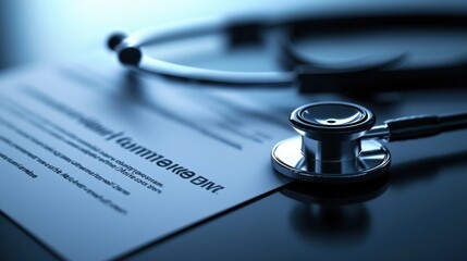 Close-up of a stethoscope on a medical document