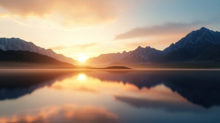 Fototapeta premium Serene mountain sunset reflecting on tranquil lake