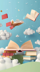 3D vector image paper cute, Library Education knowledge background study school university